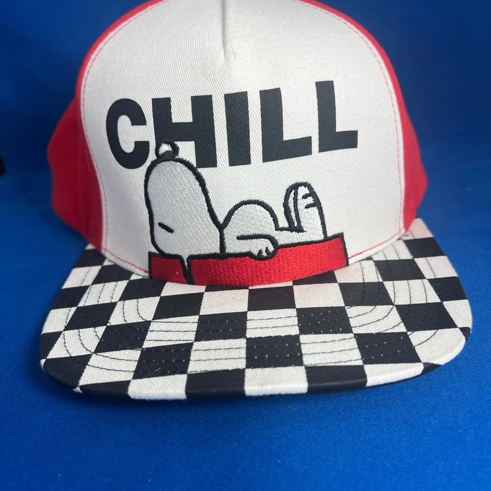 Snoopy Chill Peanuts checkered brim snap back hat - Picture 1 of 4